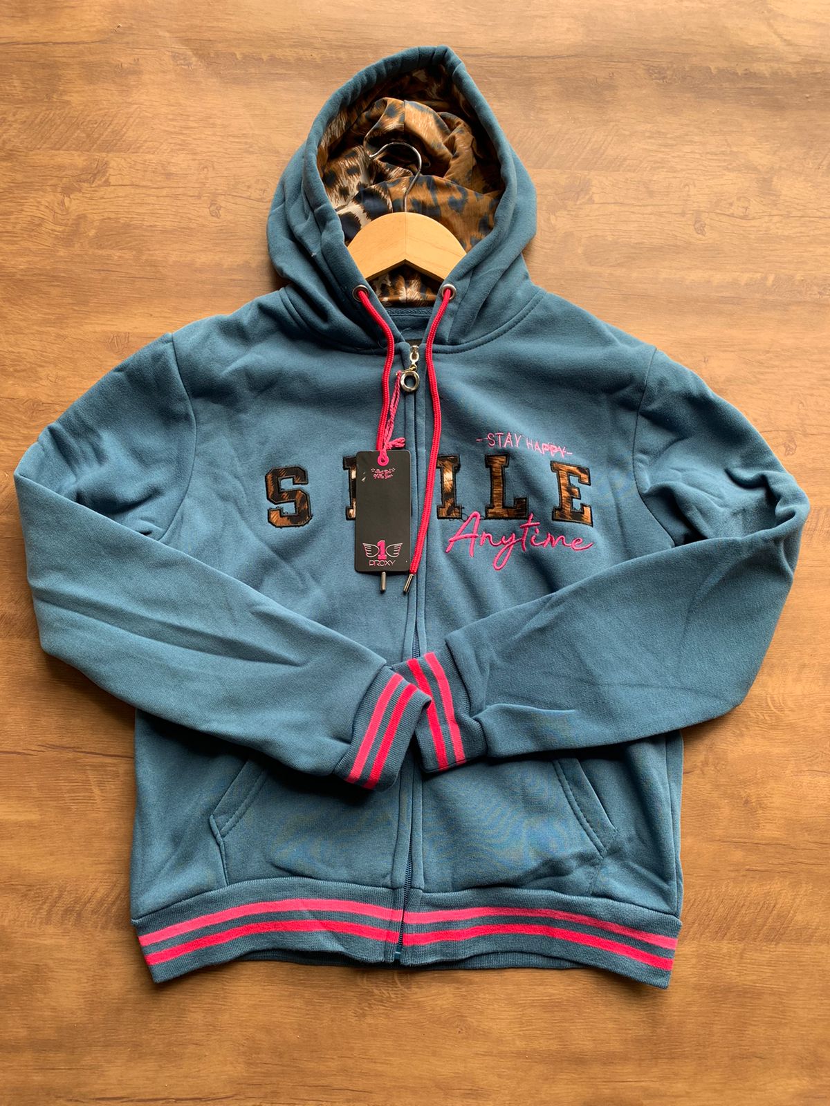 Casaco Feminino com capuz Azul/Rosa