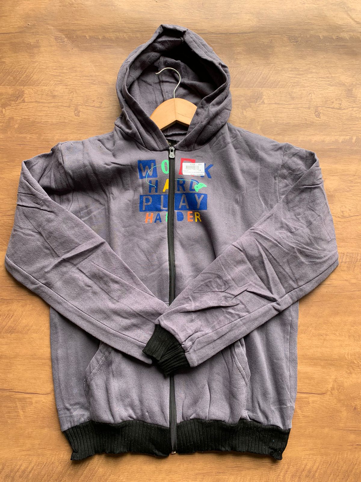 Casaco Kids com Capuz Cinza estampado