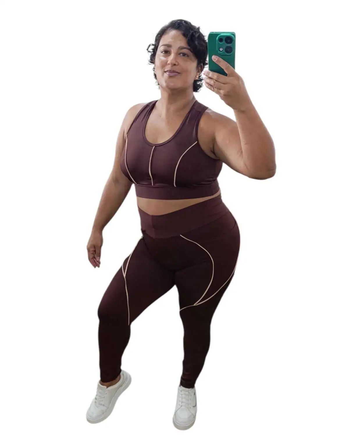 Conjunto de Legging GG. Top sem bojo. Calça com bolso. Cor PRETO