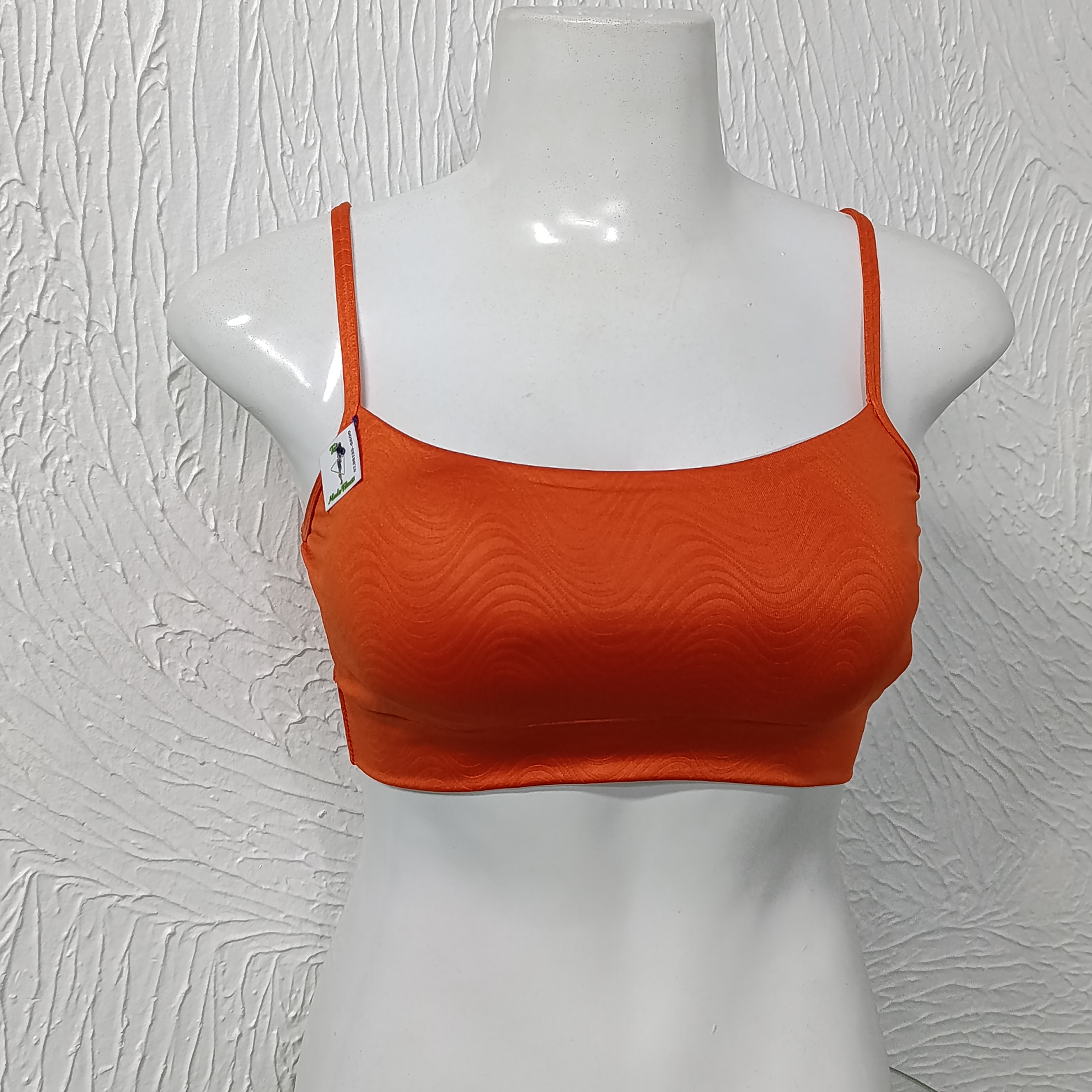 Top M com bojo. Textura. Cor Laranja