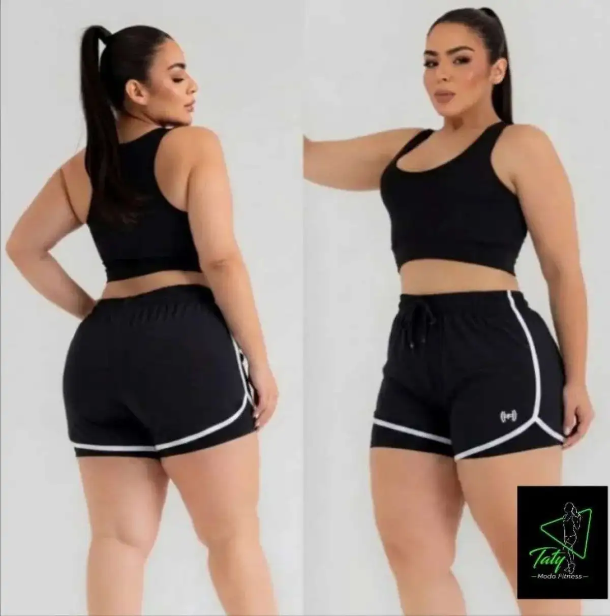 Conjunto de short GG. Duplo. Cor: PRETA