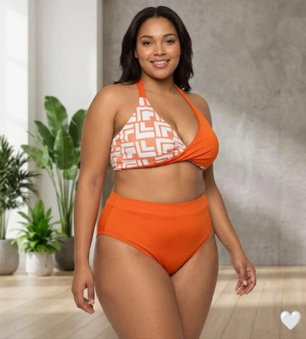 Biquíni Plus Size veste até 54. REF. 115.03.26 cor LARANJA calcinha lisa