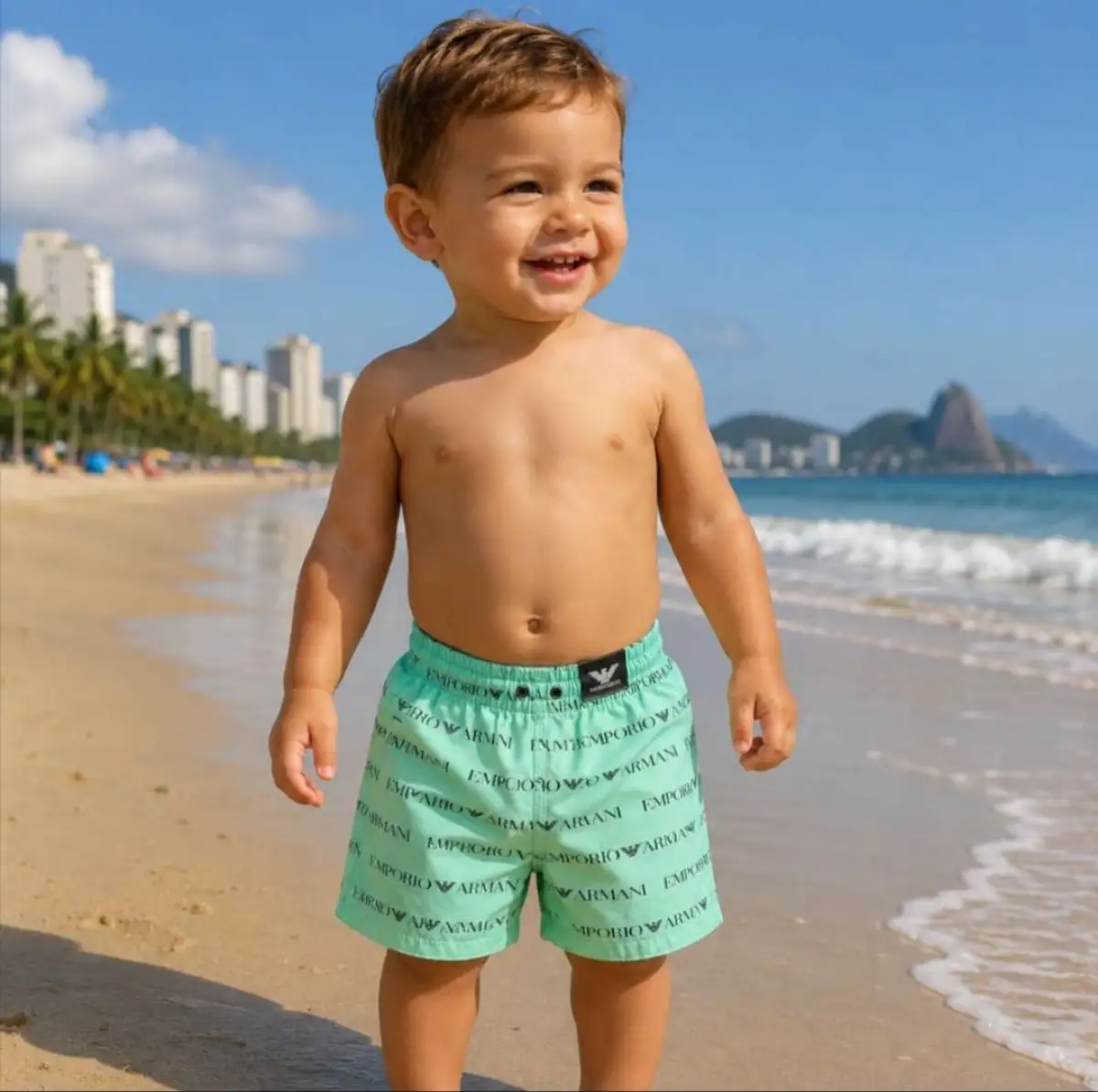 Infantil Bermuda 02 anos. Em Tactel. Cor Verde claro. EMPORIO