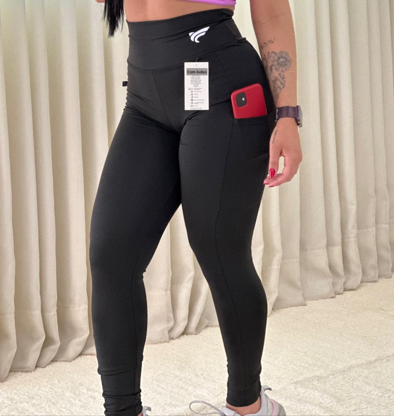 Legging G. Forrada e com bolsos. Cores: Preto. Marrom.