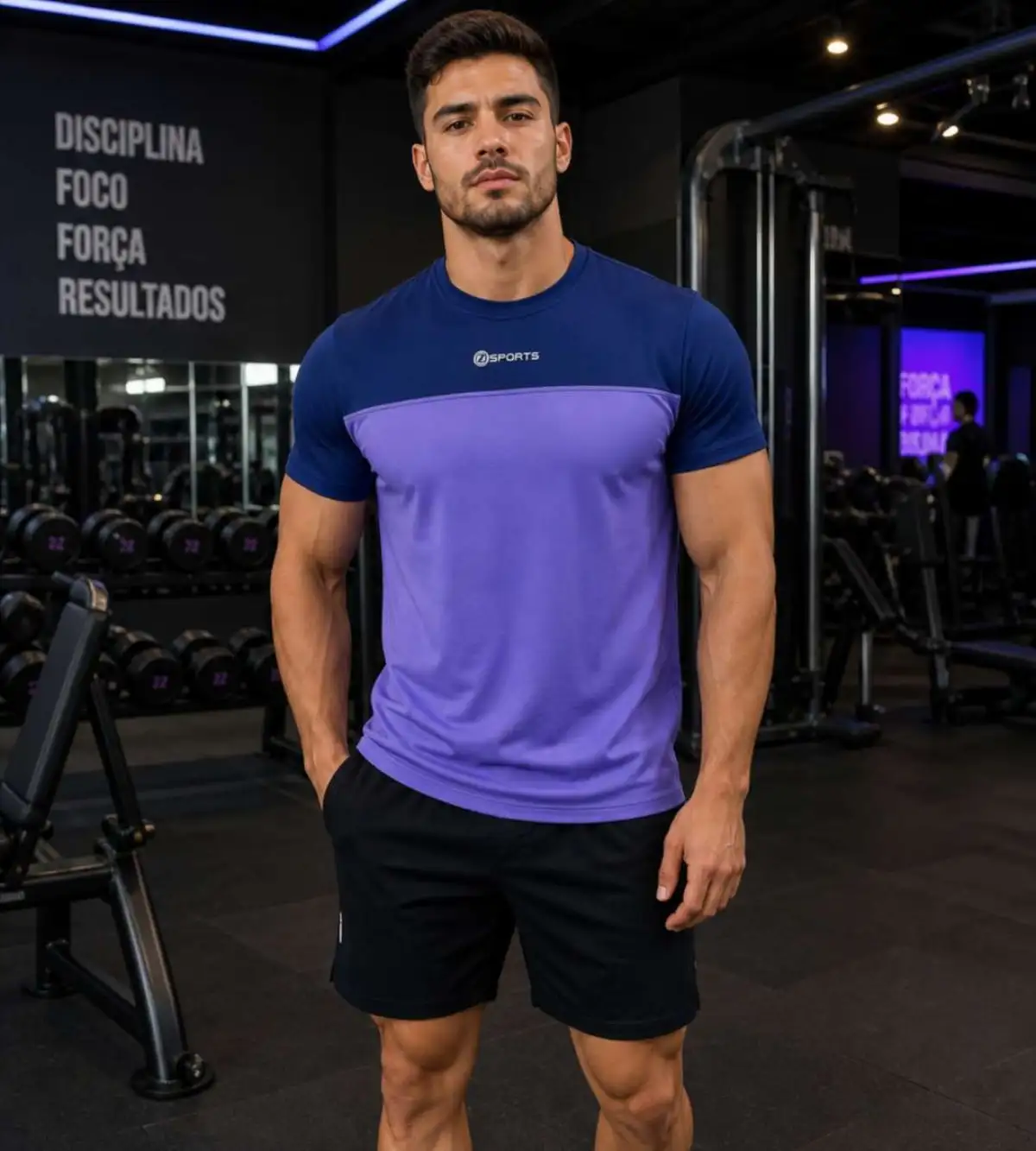 Camisa G POLIAMIDA duas cores LILÁS com ombros PRETO