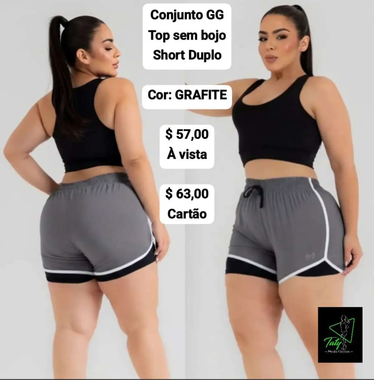 Conjunto de short GG. Duplo. Cor grafite