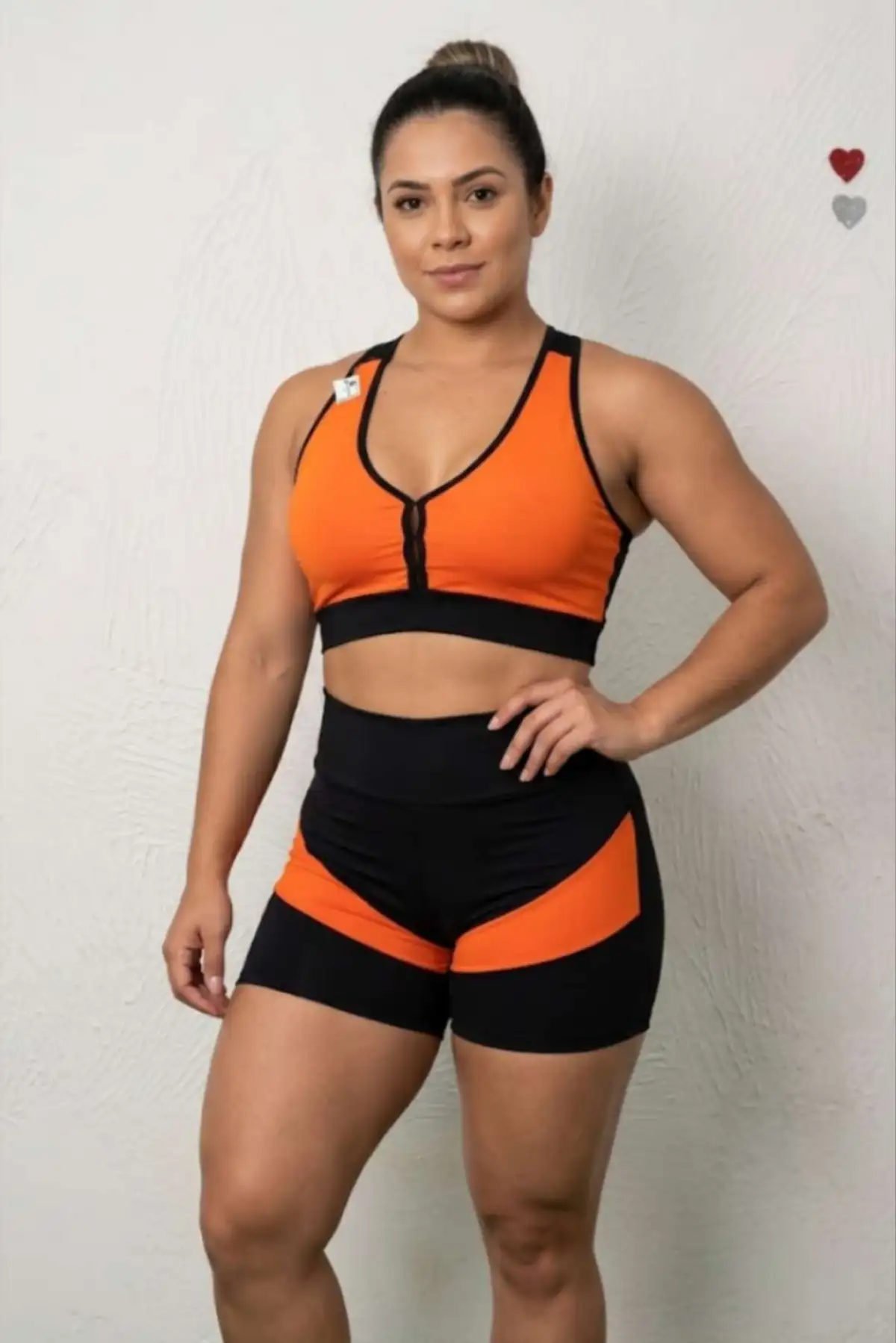 Conjunto de Short GG Preto com LARANJA