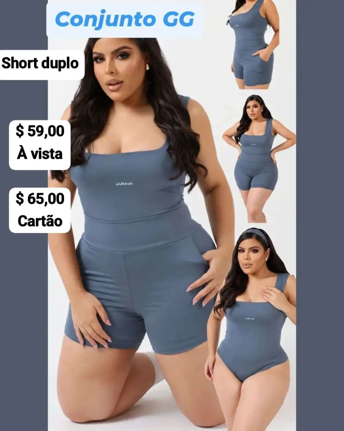 Conjunto de short GG Duplo + Body Cor Azul acinzentado