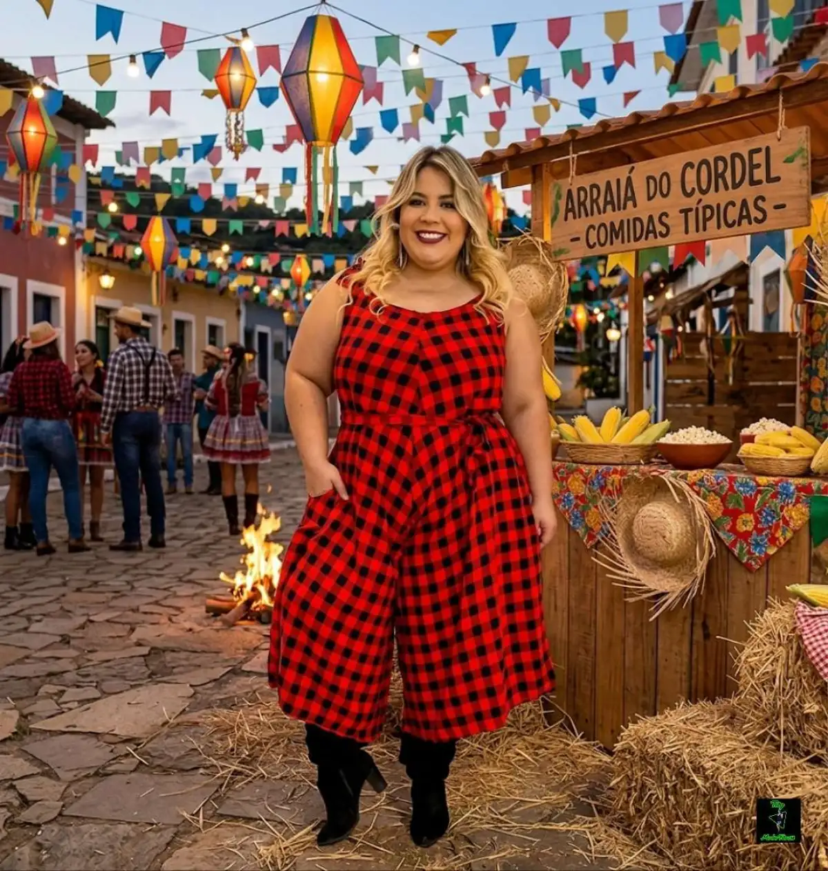 Macacão G3 Pantacourt. Xadrez vermelho