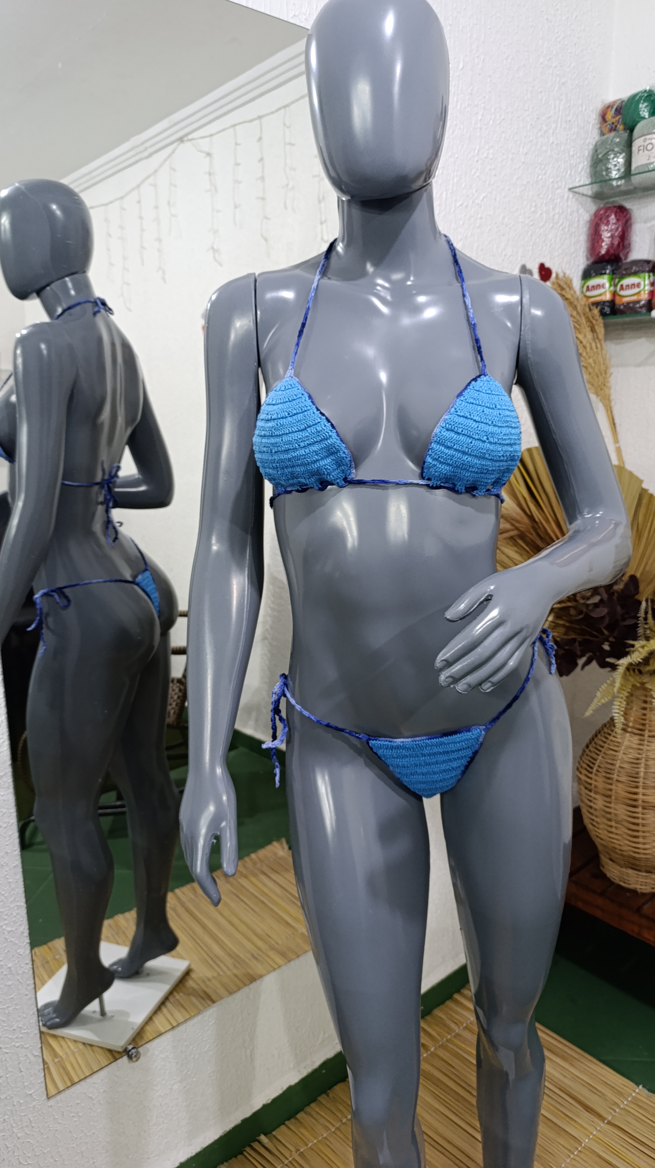 Biquíni P/M crochê Azul. Forrado