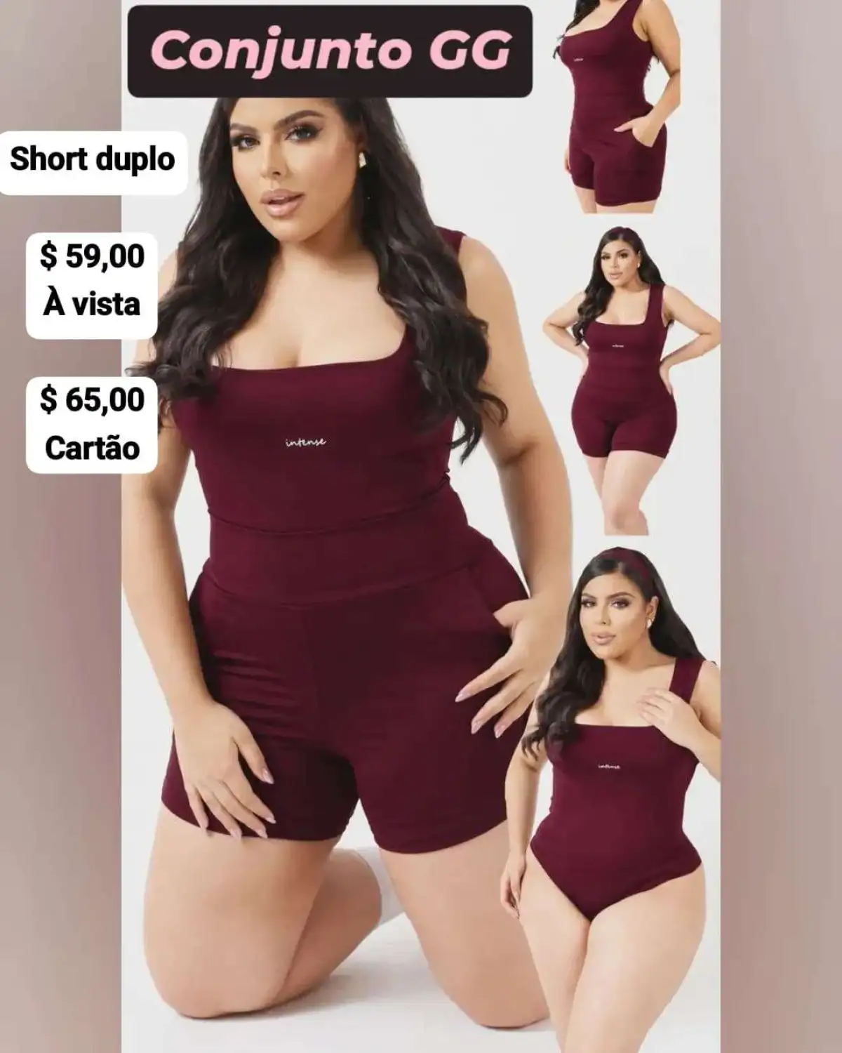 Conjunto de short GG Duplo + Body Cor Vinho