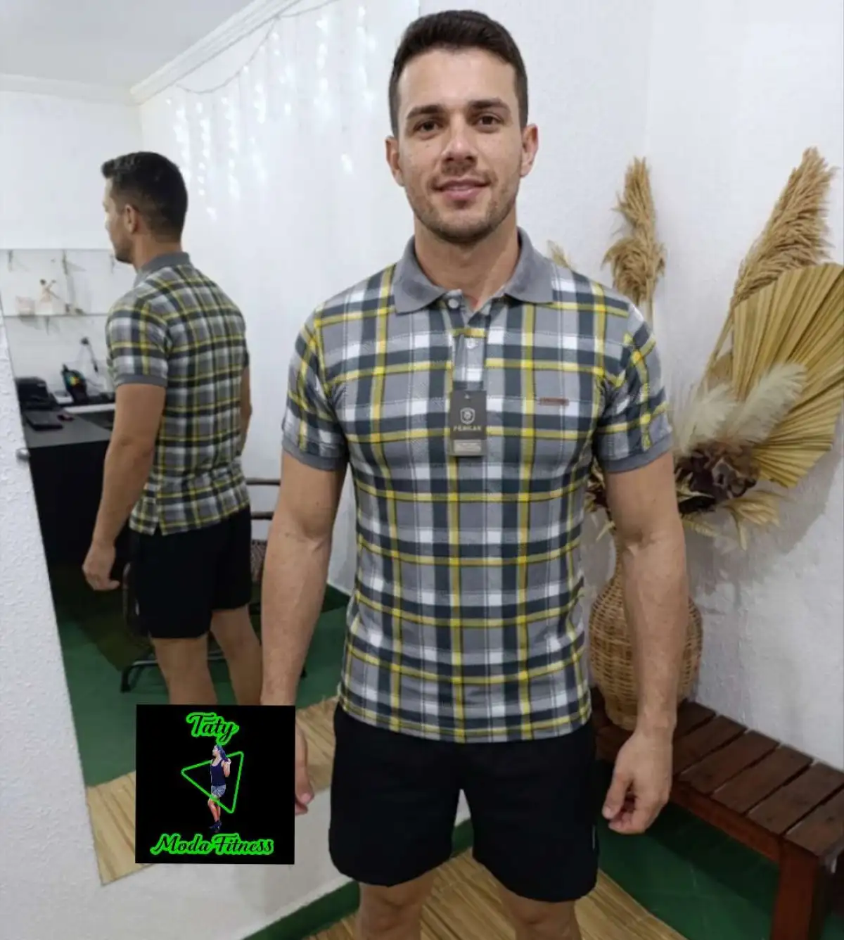 Camisa P POLO xadrez com Amarelo