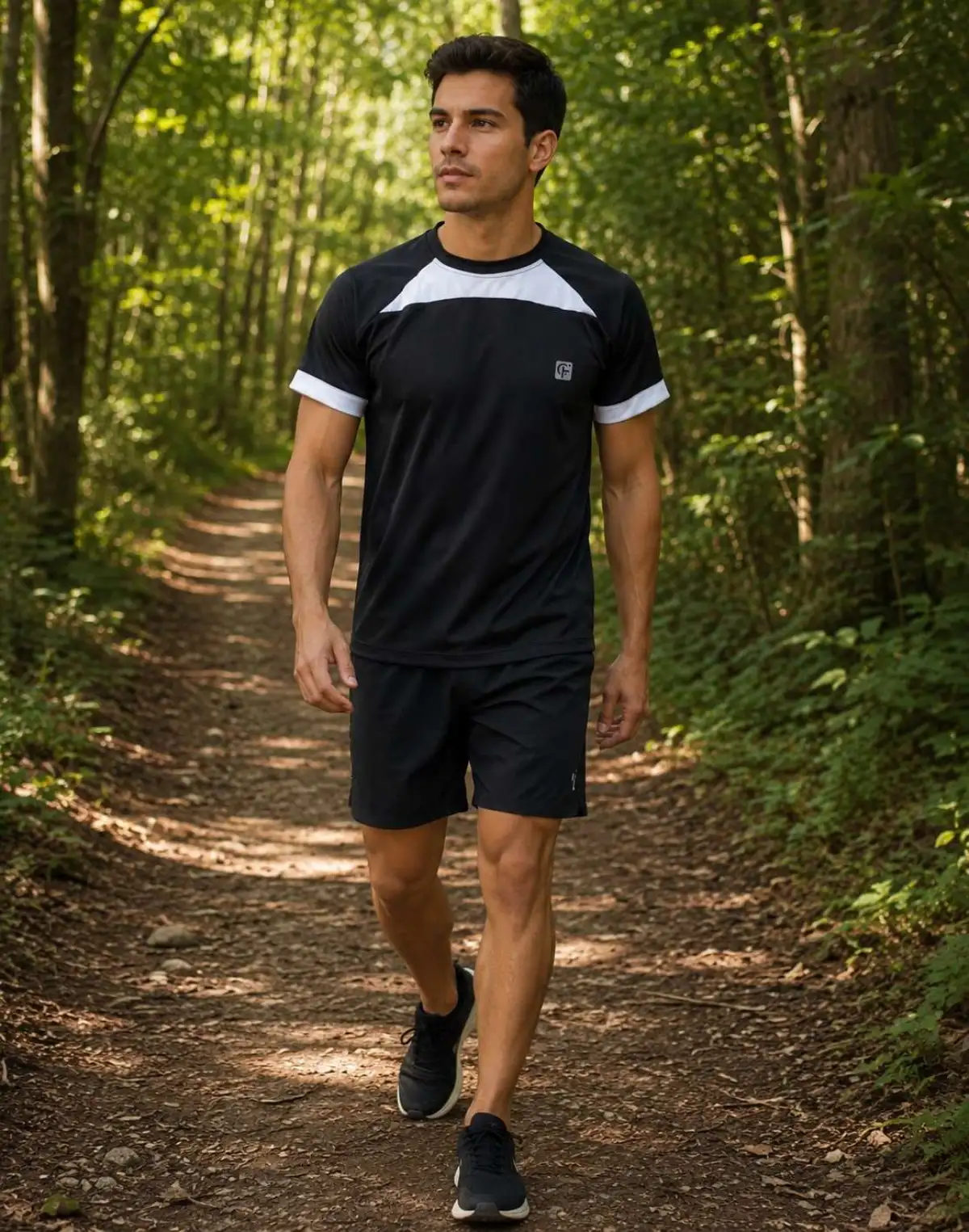 Camisa P Dryfit cor PRETA com detalhes Branco no pescoço e barra das mangas