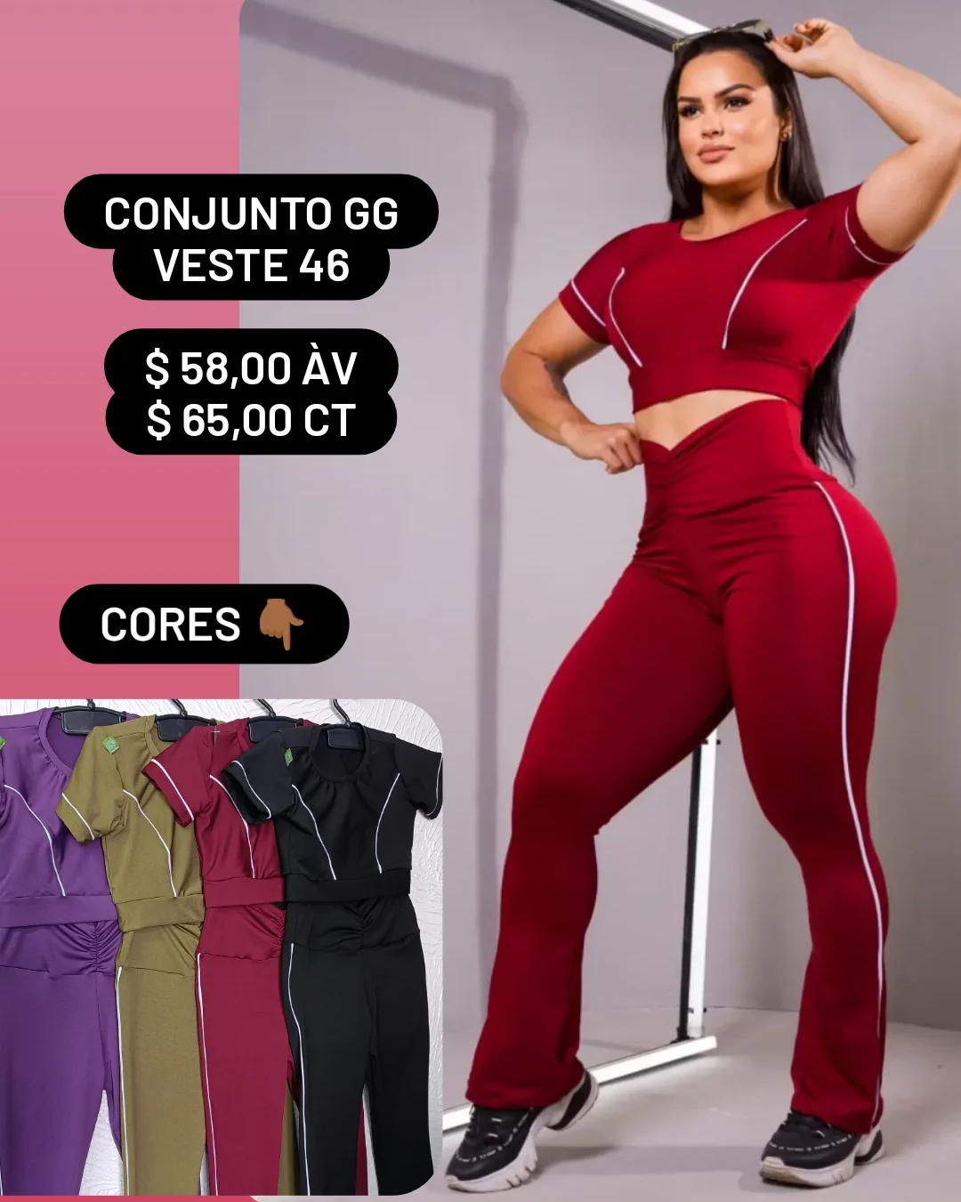 Conjunto de Legging GG Cropped. Calça flare. 04 cores disponíveis