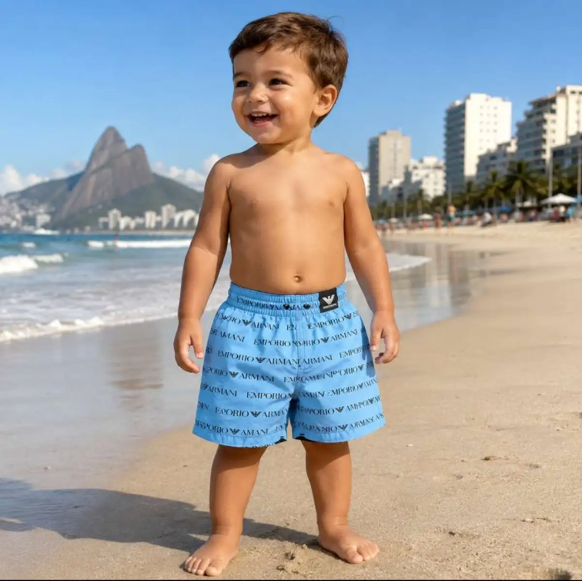 Infantil Bermuda 02 anos. Em Tactel. Cor Azul Claro. EMPORIO