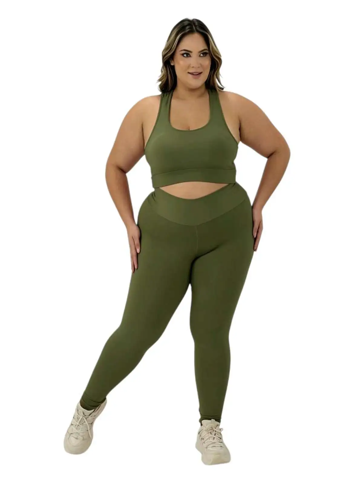 Conjunto de Legging GG zero transferência. Cores: Verde Militar.