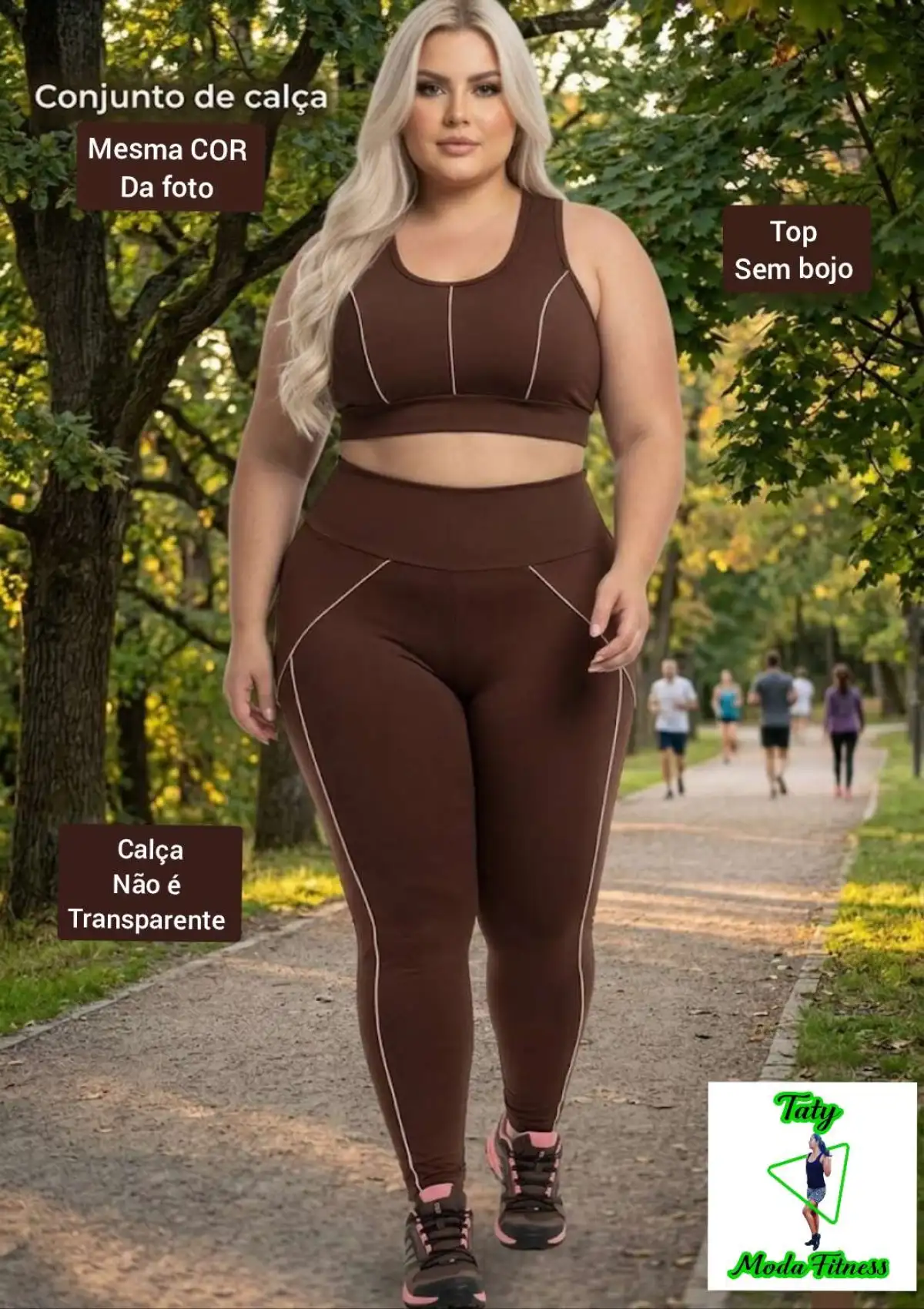 Conjunto de Legging GG top sem bojo. Detalhes em viés. Cor marrom