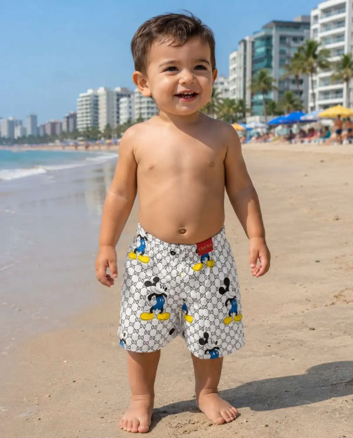 Infantil Bermuda 02 anos. Em Tactel. Cor BRANCA. MICKEY