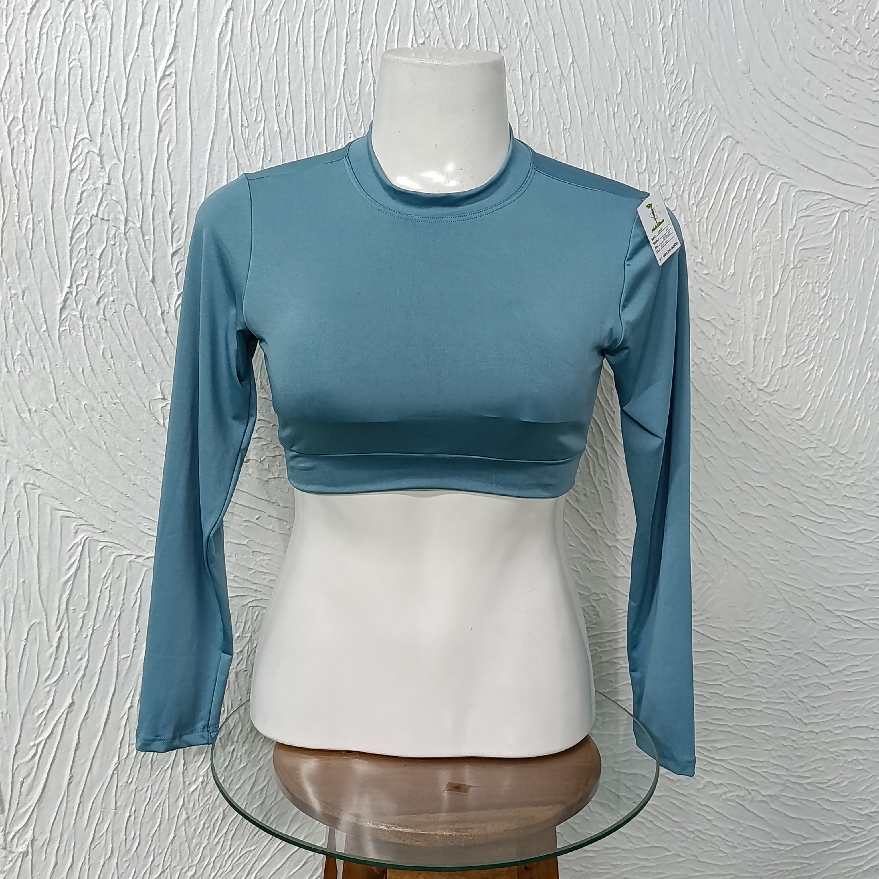 Cropped G manga longa. Cor azul Petróleo