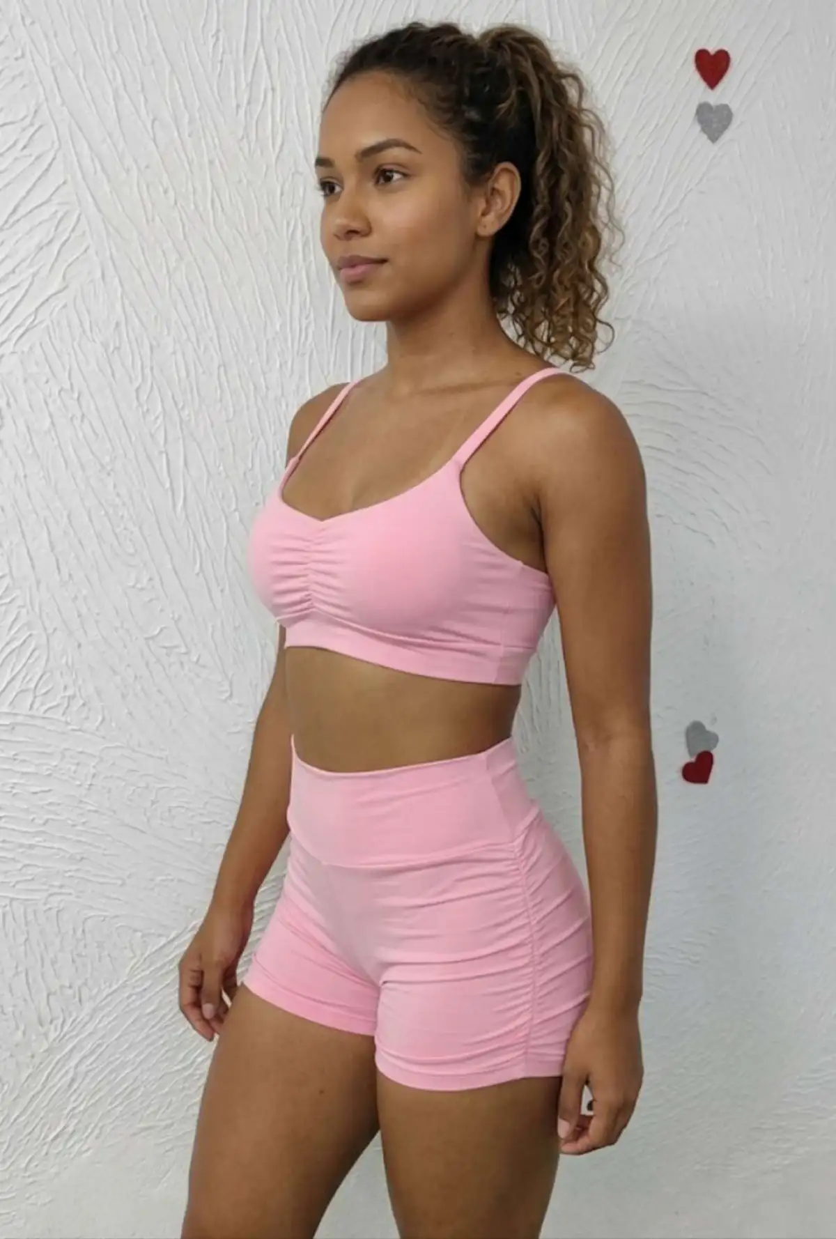 Conjunto de Short G. Duplo+ Top com bojo. Cor: Rosa