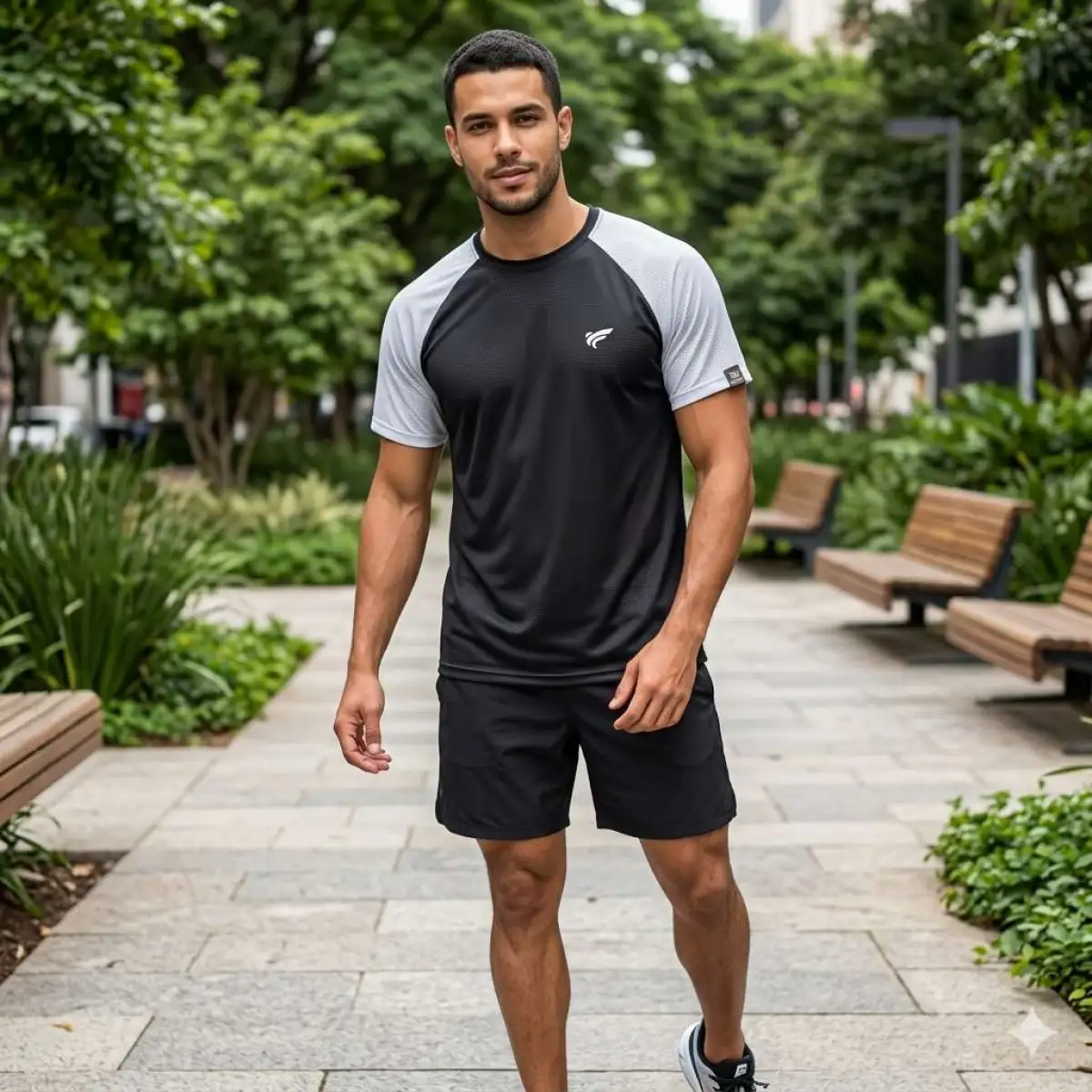 Camisa G Dryfit furadinho PRETA com manga Branca