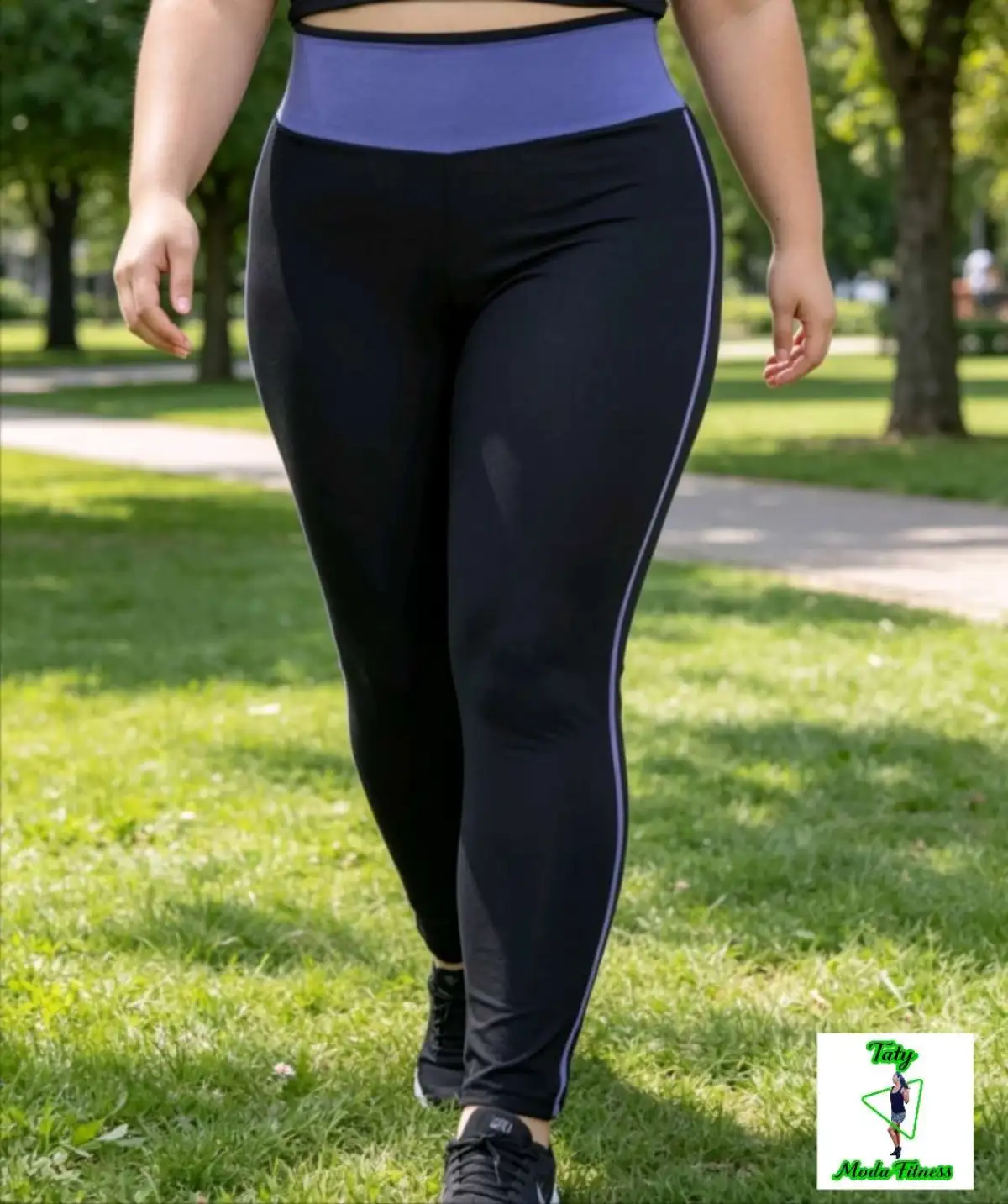 Legging G2 Cós duplo. Cor PRETA com viés lilas