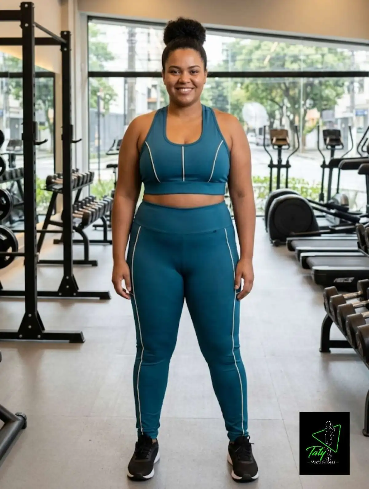 Conjunto de legging GG G2 Cor Azul Petróleo. Com viés. Top sem bojo. Calça Forrada e com bolsos.
