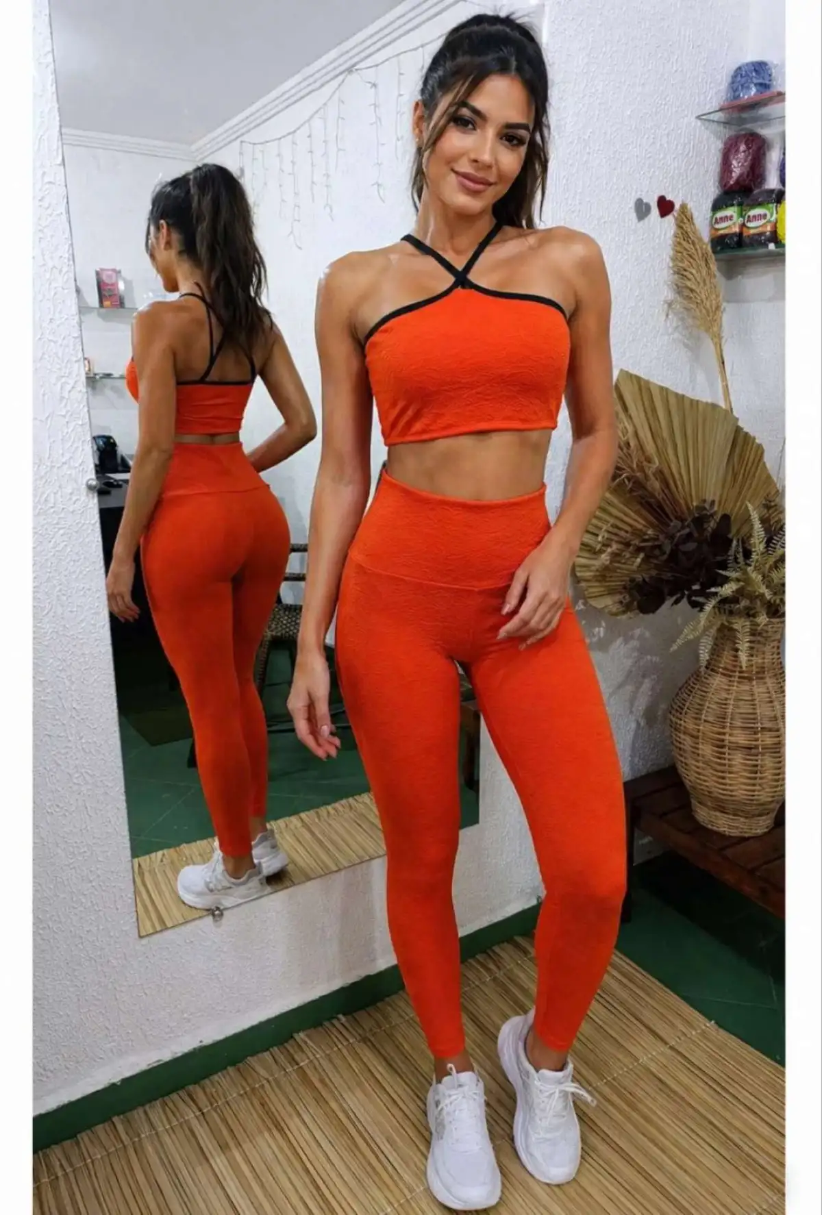 Conjunto de Legging M Jacquard texturizado. Cor: Laranja