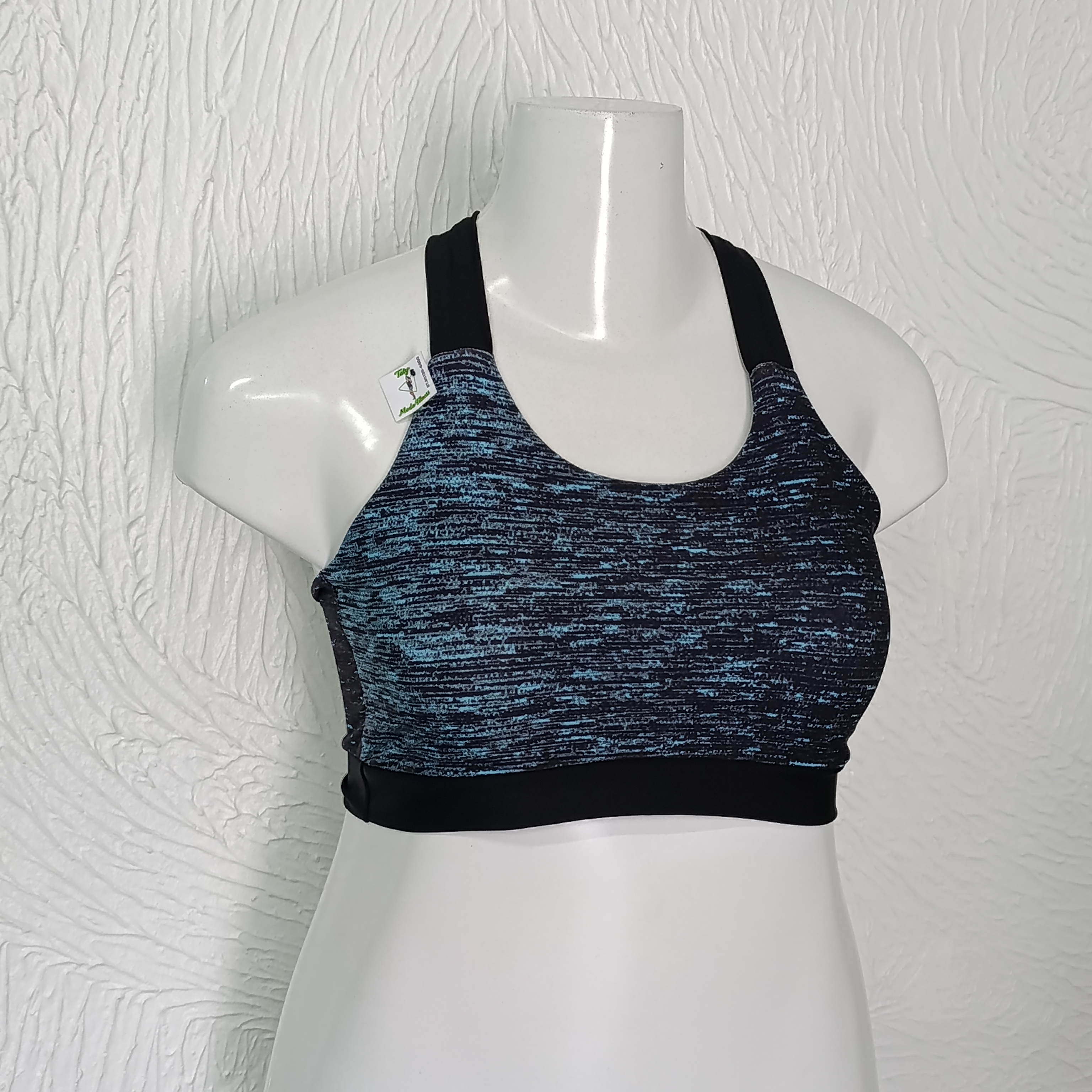 Top GG sem bojo. Forrado. Preto/azul mesclado.