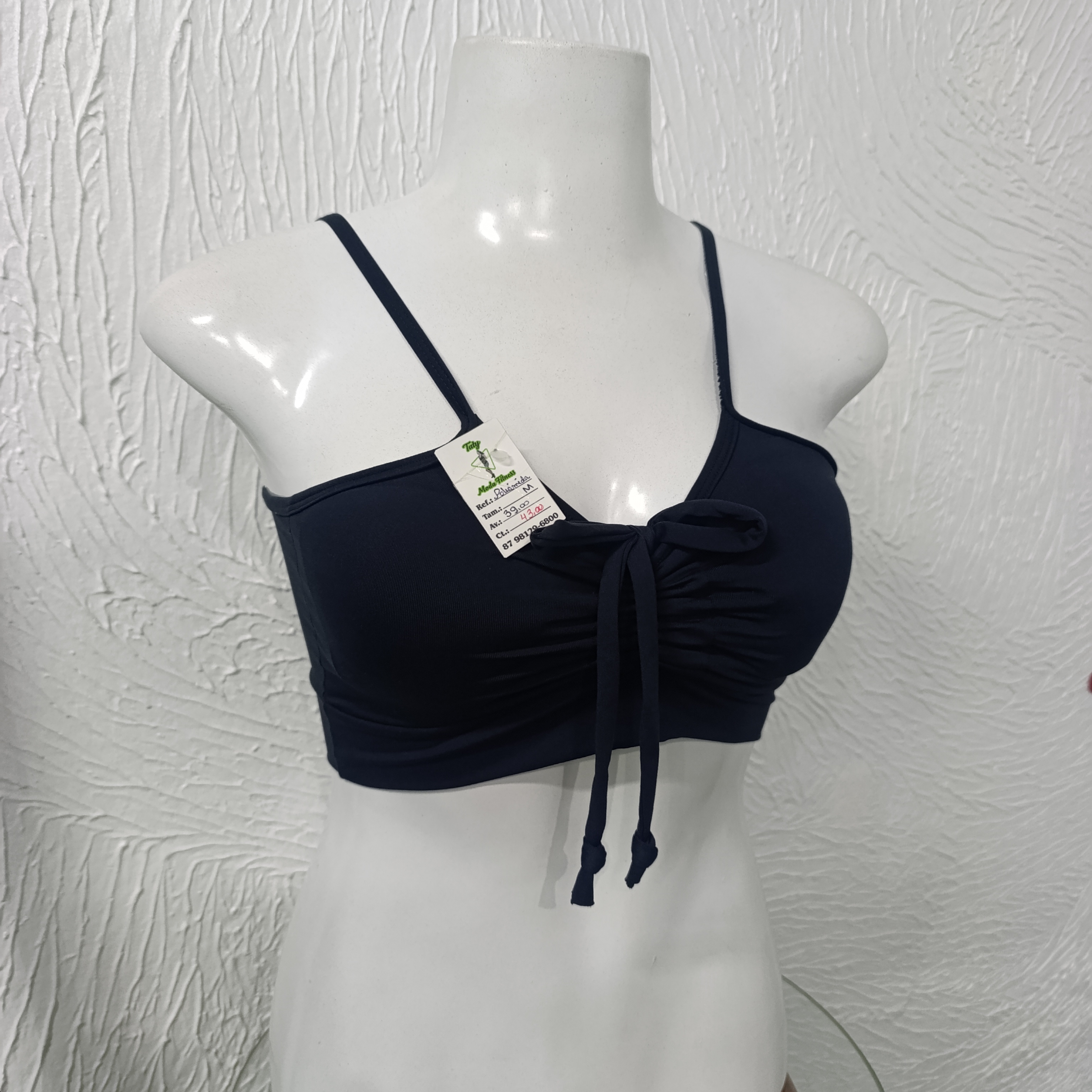Top M Poliamida com laço. Cor PRETA