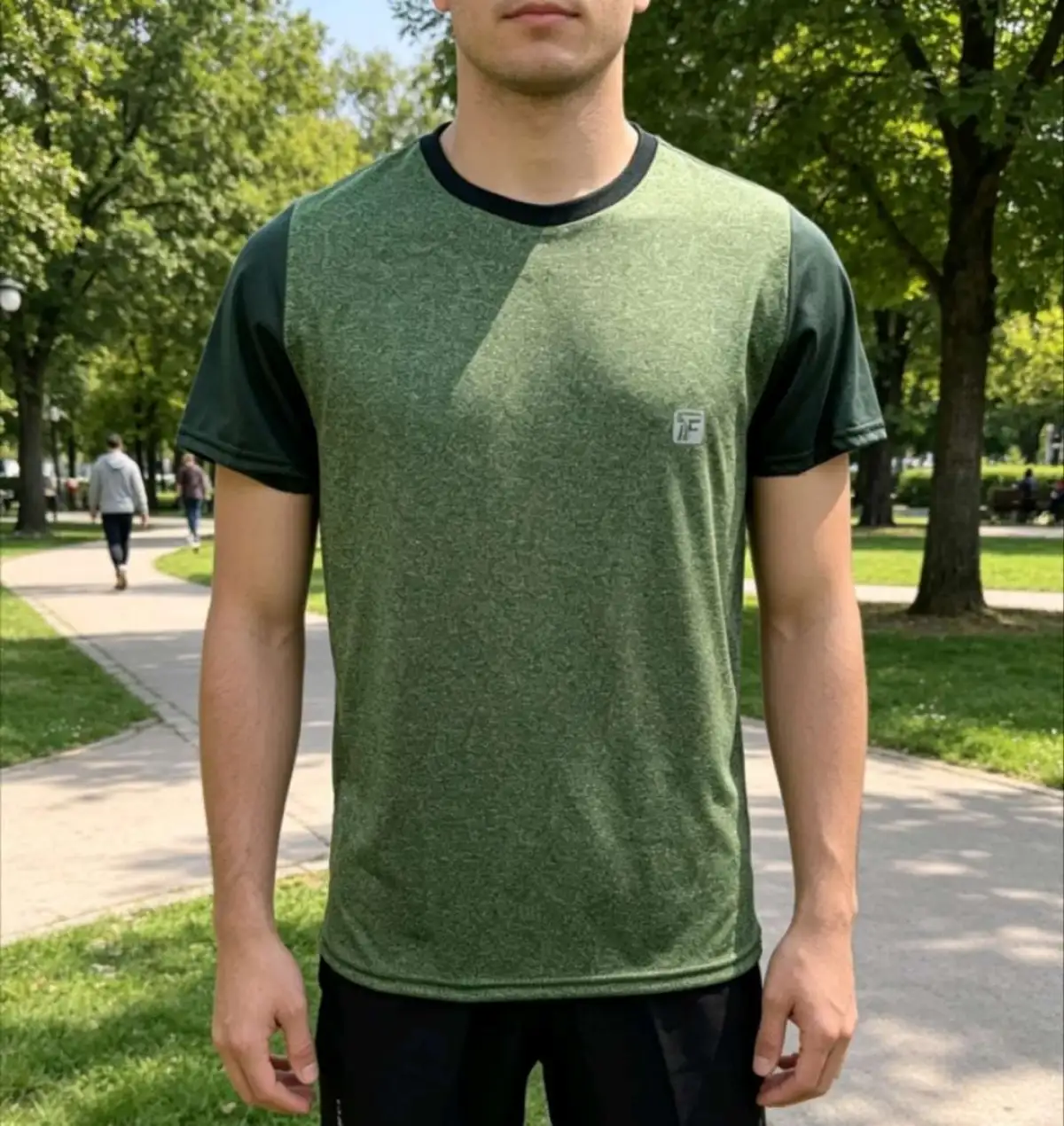 Camisa M Dryfit verde mescla com maga verde escuro