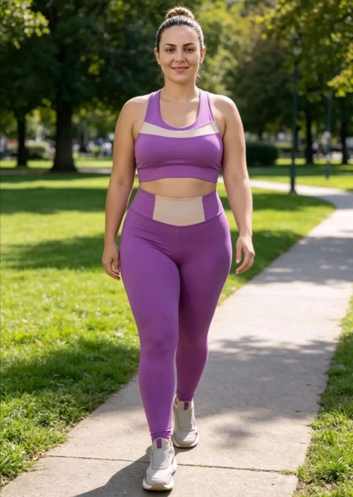Conjunto de Legging GG G2 forrado lilás com bege