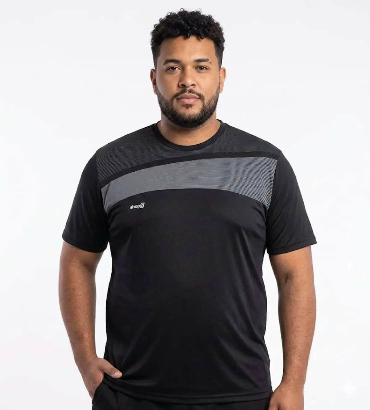 Camisa G1 Dryfit. Cor PRETO faixa branca no peito