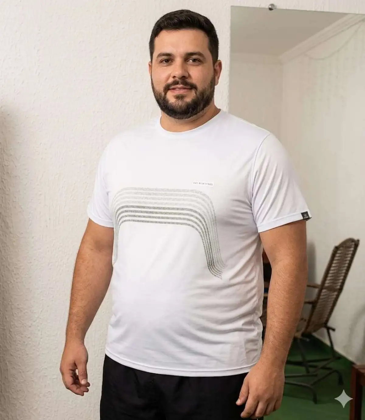 Camisa G2 DRYFIT Branca com listas Cinza no peito