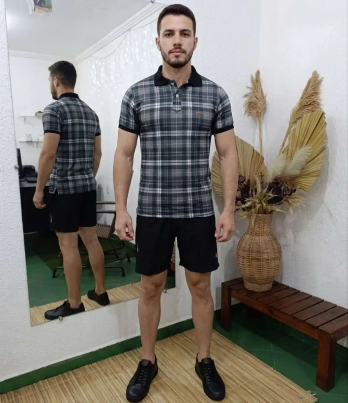Camisa P POLO xadrez com PRETO