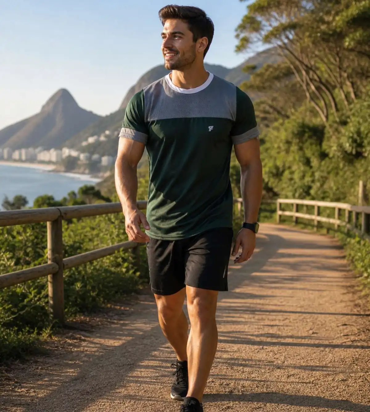 Camisa P Dryfit na cor VERDE MILITAR com tela branca