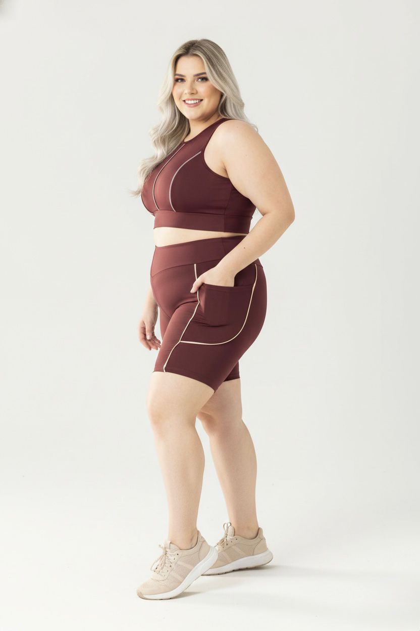 Conjunto de Short GG Bolso cone. Cor MARROM REF. Ex25