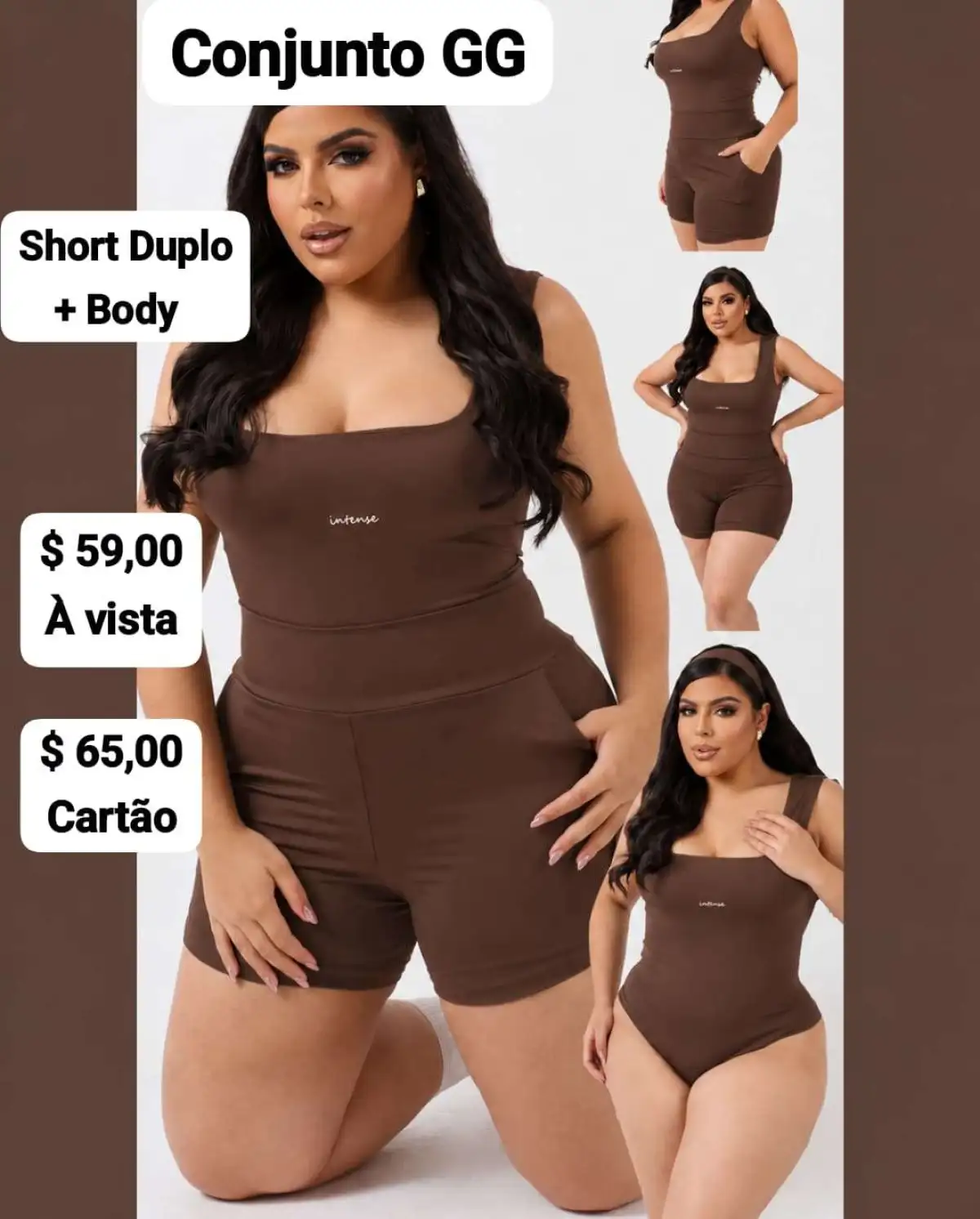 Conjunto de short GG Duplo + Body Cor Marrom