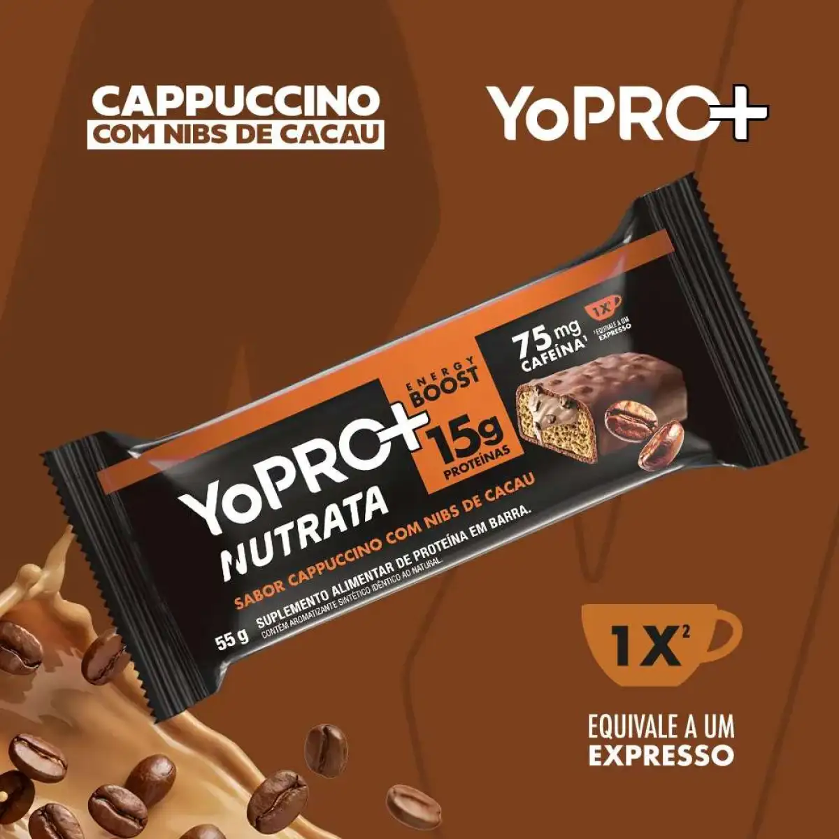 Barra de Proteína YoPro 15g de Proteína Nutrata Cappuccino com Nibs de Cacau 55g